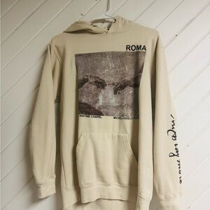 Beige Graphic Hoodie with Artistic Print